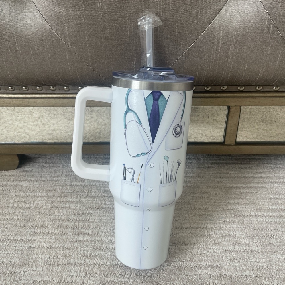 White Dentist-Themed Travel Mug